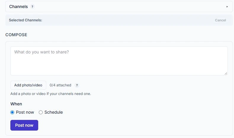 RodyWorks Hub post composer with caption, media, and scheduling controls